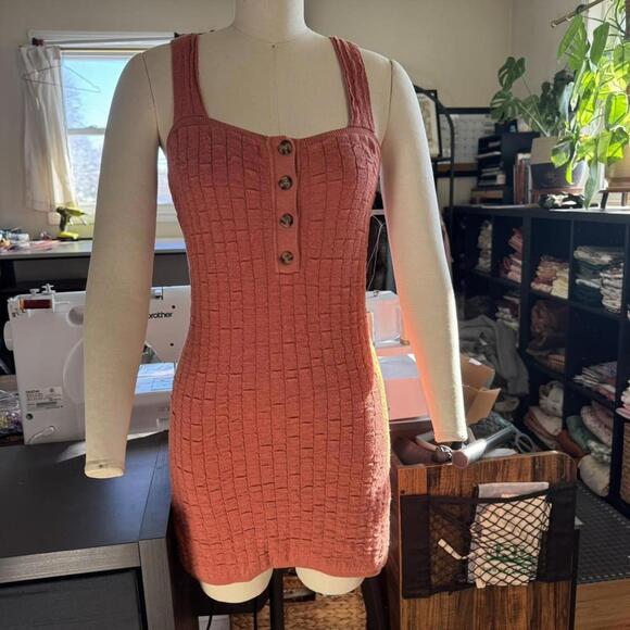 Free People Short and Sweet Mini Sweater Dress Orange SMALL - Picture 3 of 9